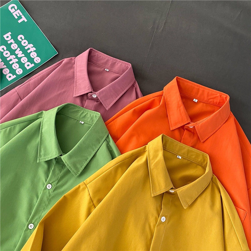 Áo sơ mi tay dài dáng rộng màu sắc retro phong cách Hàn Quốc thời trang xuân thu cho nữ