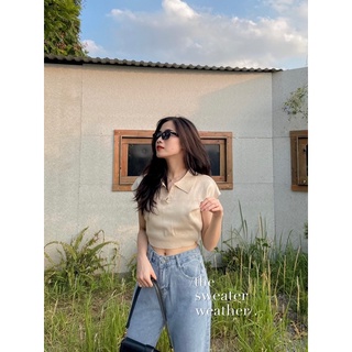 Áo croptop len mỏng cổ polo ( Ảnh thật )