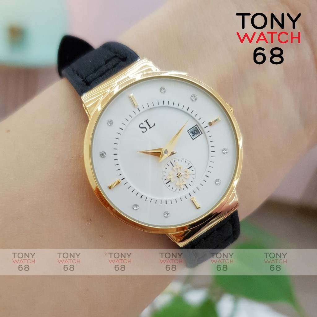 Đồng hồ cặp đôi nam nữ SL kim rốn dây da đen mặt siêu mỏng độc đáo chống nước chính hãng Tony Watch 68 | BigBuy360 - bigbuy360.vn