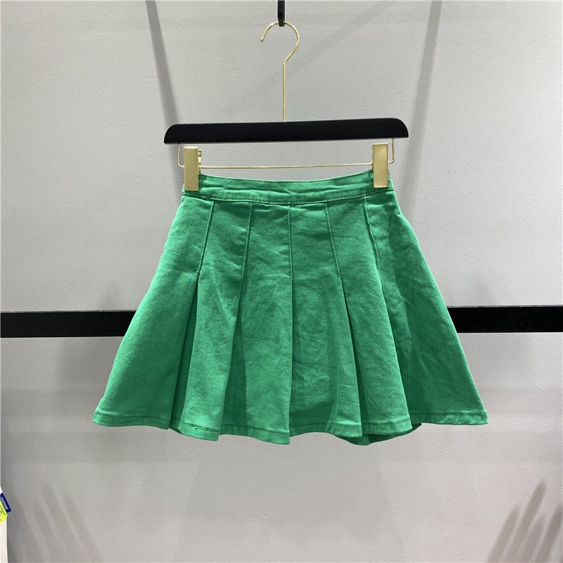 Chân Váy Denim Xanh Lá Dáng Chữ a Xếp Ly Lưng Cao Dễ Phối Đồ Thời Trang Mùa Hè Cho Nữ Z630