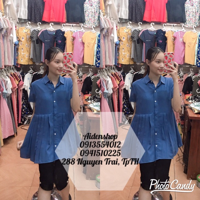 Áo bầu công sở Aidenshop Áo bầu sơ mi đẹp mùa hè