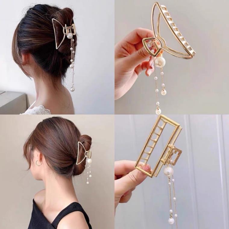 Kẹp Tóc Softie Càng Cua Kim Loại Đính Châu Sang Chảnh