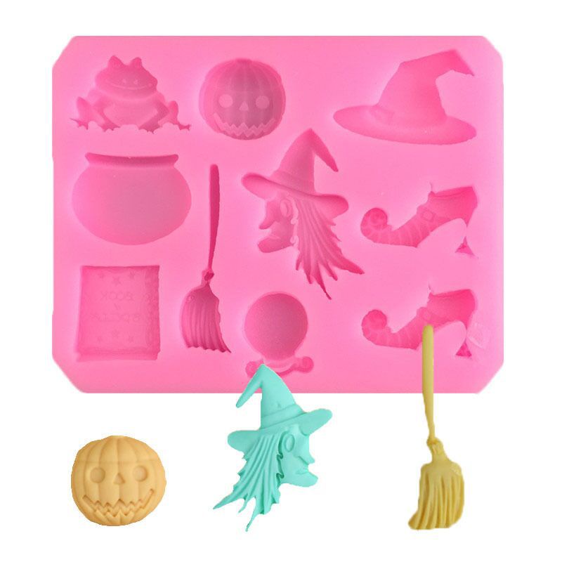 Khuôn Silicone Làm Bánh Hình Quả Bí Ngô / Giày Phù Thủy / Cây Chổi Halloween Độc Đáo