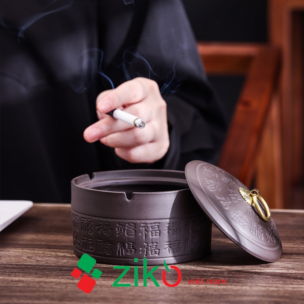 Gạt tàn thuốc, gạt tàn bằng chất liệu gốm tử sa có nắp đậy chống mùi, sang trọng