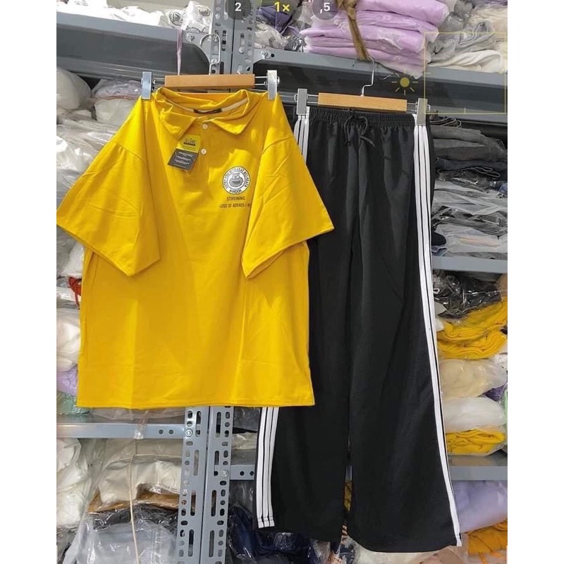 Áo thun tay lỡ có cổ dạng polo basic LoGo ngực màu vàng cực nổi bật mùa hè, áo thun