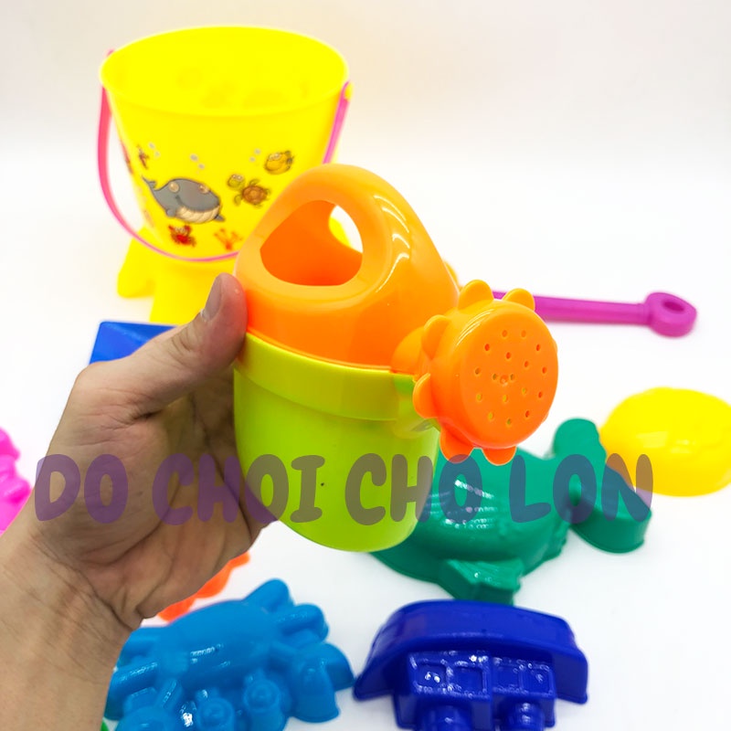Đồ chơi xô xúc cát đi biển hình con CÁ 13 món bằng nhựa túi lưới xô chim