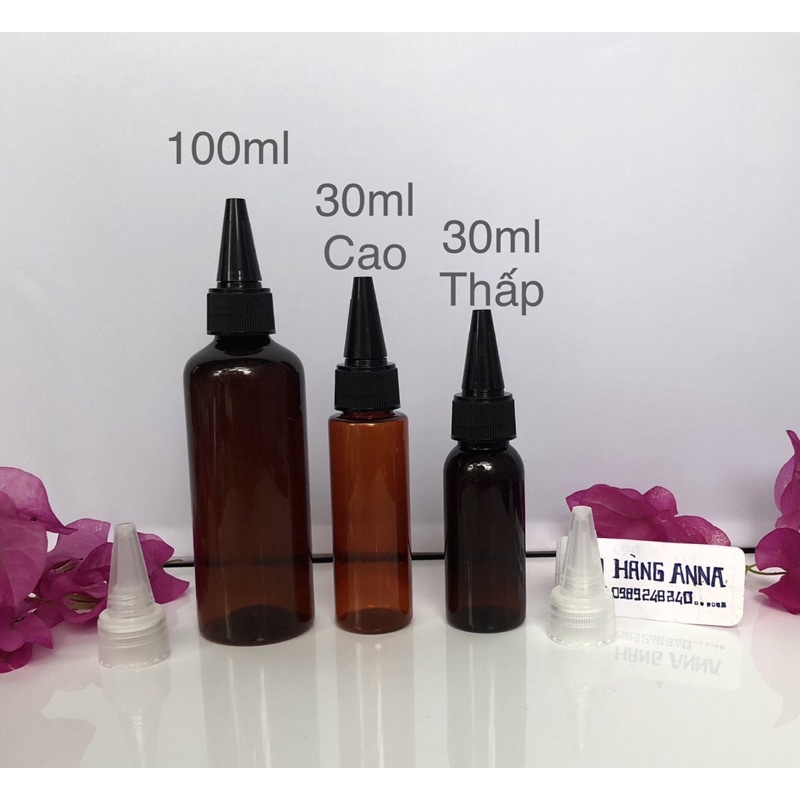 Chai lọ nhựa Trong suốt NẮP NHỌN 20ml / 30ml / 50ml / 70ml // 100ml - Chai Pet Nâu/ Xanh/ trắng nắp bật chiết Mỹ phẩm