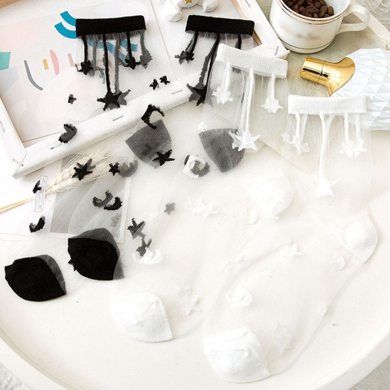 Youyo Vớ Sợi Pha Lê Siêu Mỏng Họa Tiết Trăng Sao Ngọt Ngào Phong Cách Harajuku Nhật Bản Mùa Hè Cho Nữ