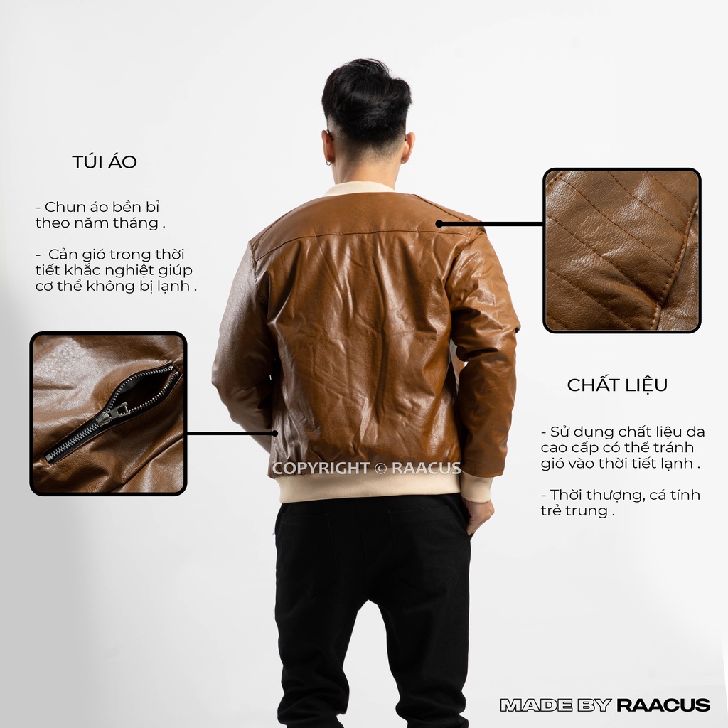 Áo khoác da nam lót lông cừu cao cấp RAACUSSTORE, áo bomber nam da đẹp phong cách ulzzang