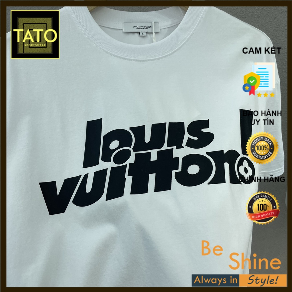 Áo thun Louis.Vuitton in logo LV 02  tay lỡ cổ tròn - Áo phông 3158 unisex form rộng Vải Cotton