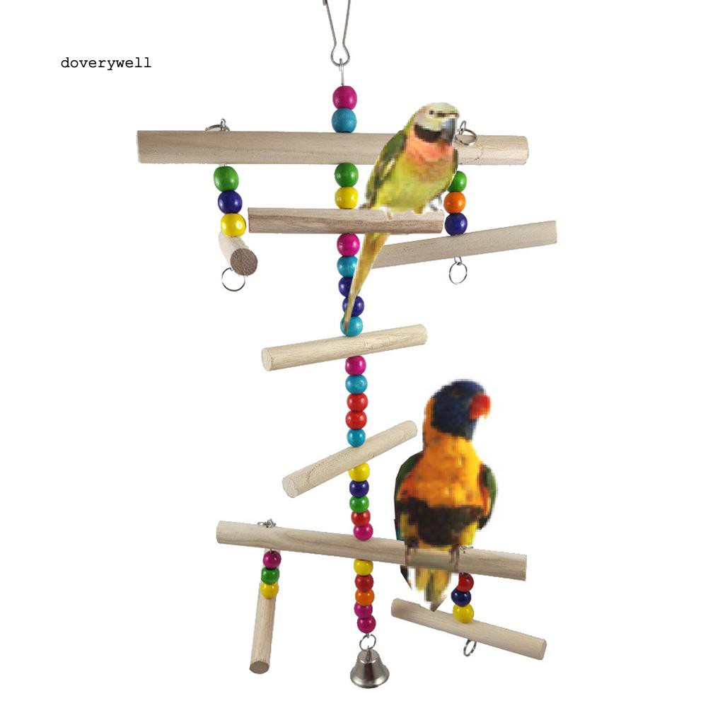 Dây móc đính thanh gỗ và hạt nhiều màu gắn chuông sáng tạo cho vẹt cưng leo trèo