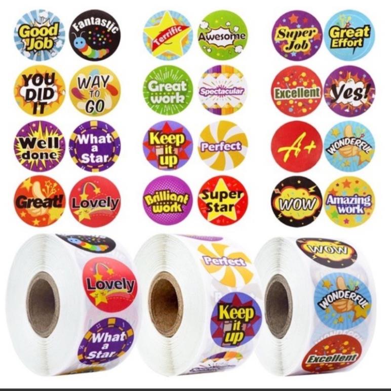 Cuộn 500 nhãn dán Sticker khen thưởng tiếng anh thank you