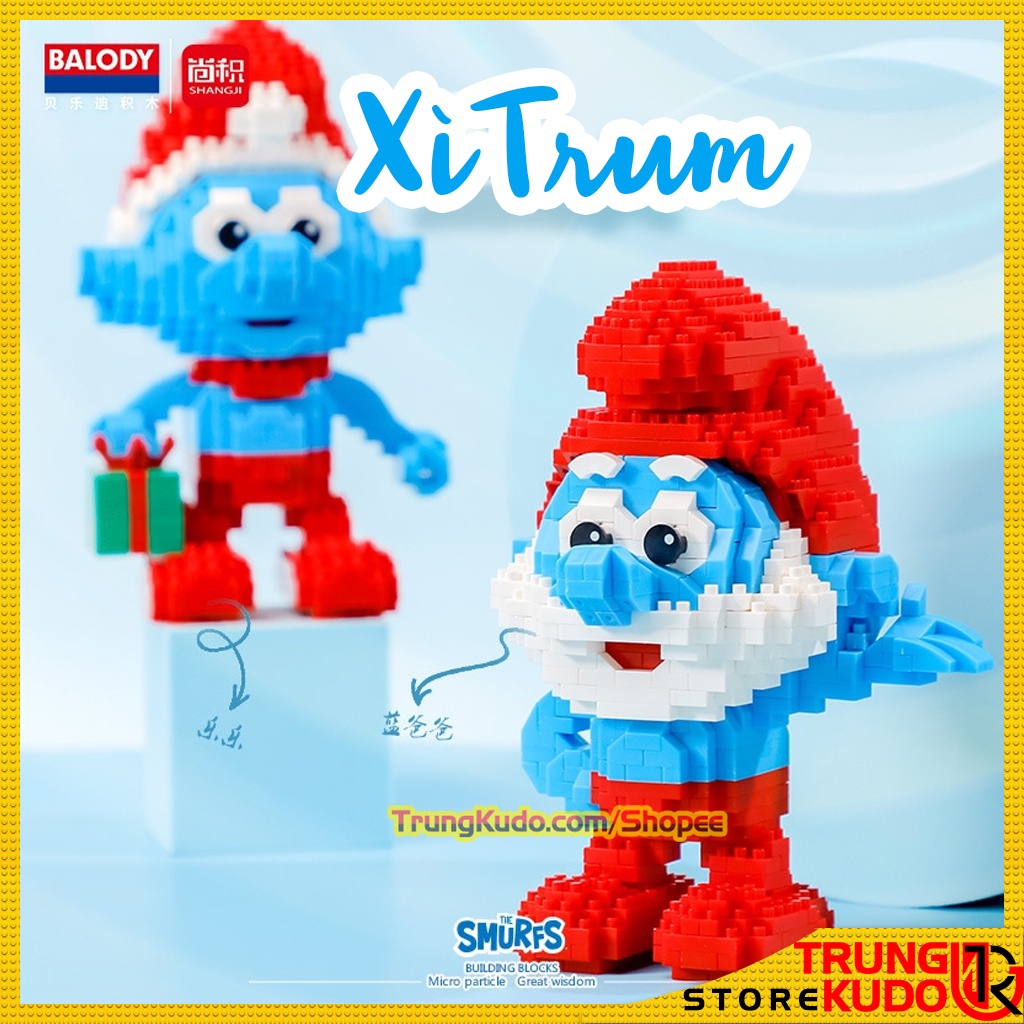 Mô hình Xì Trum The Smurfs dạng Đồ chơi xếp hình dùng làm quà tặng bạn trai bạn gái, Đồ decor