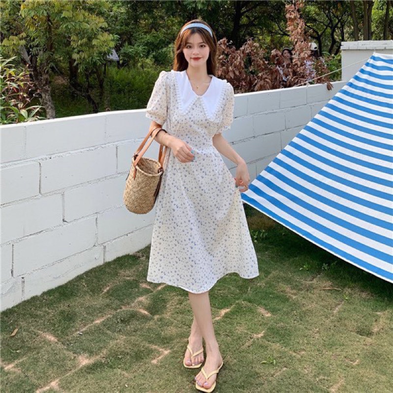 Váy hoa nhí cổ sen viền bèo dây thắt eo siêu tôn dáng VKE1978 Ulzzang style🌸 Hàng Quảng Châu