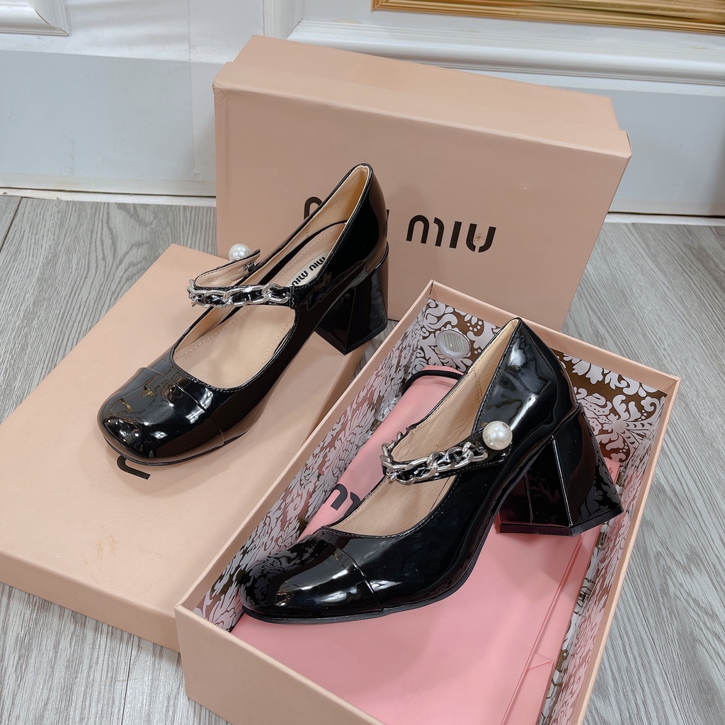 Giày MiuMiu gót vuông hàng fullbox