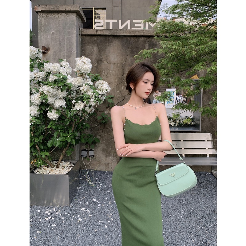 QKOOLE Đầm dài  cổ yếm phong cách cổ điển quyến rũ cho nữ