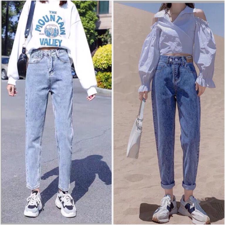Quần jean bò baggy nữ jeans cạp cao phong cách Hàn Quốc 3 size S M L hót 2021