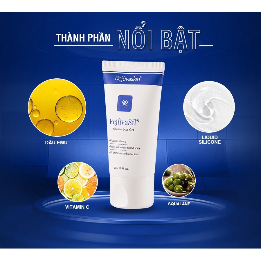 Gel ngăn ngừa sẹo và làm xẹp sẹo lồi, sẹo phì đại Rejuvaskin Rejuvasil 10ml-30ml