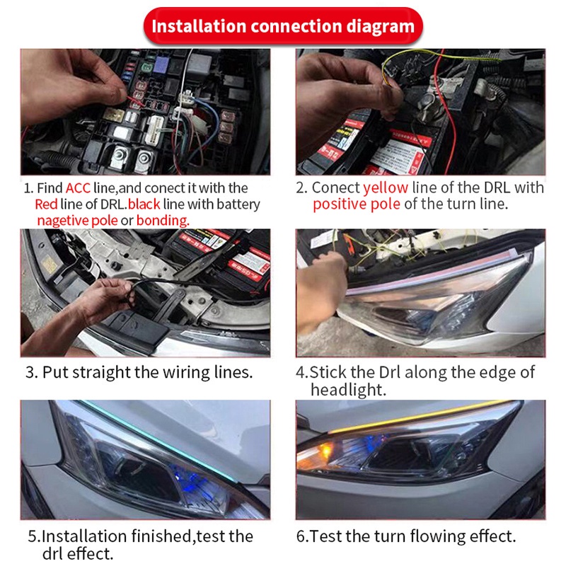 1 Cặp Đèn LED DRL Ánh Sáng Vàng Linh Hoạt Hình Mũi Tên Cho Xe Hơi