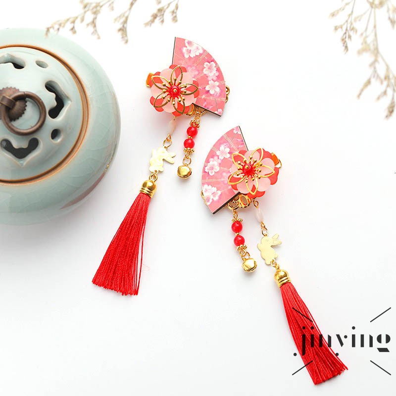 GETNOIVAS  1 Cặp Kẹp Tóc Tua Rua Phong Cách Trung Hoa Truyền Thống Dành Cho Nữ