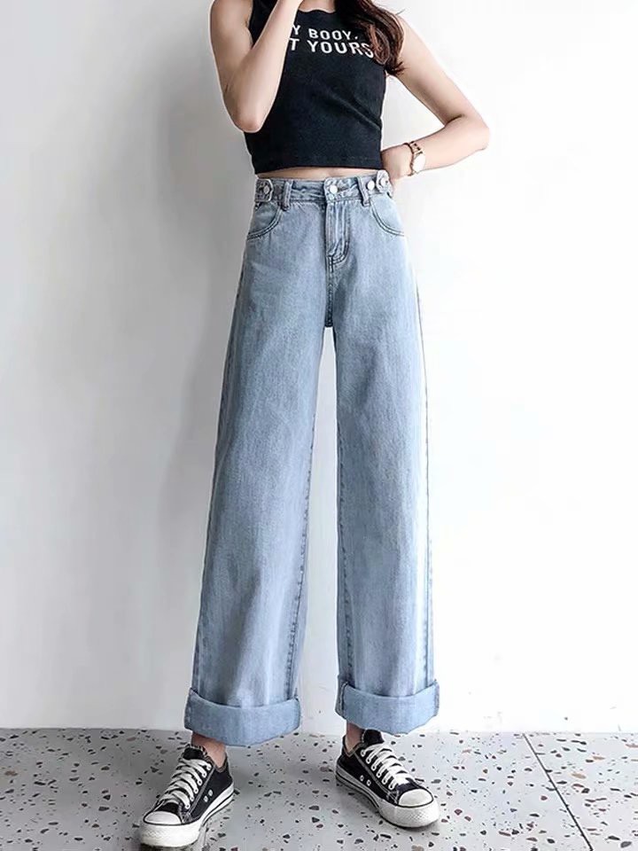 Daduhey Quần Jeans Dài Lưng Cao Thời Trang Hàn Quốc Cá Tính Cho Nữ