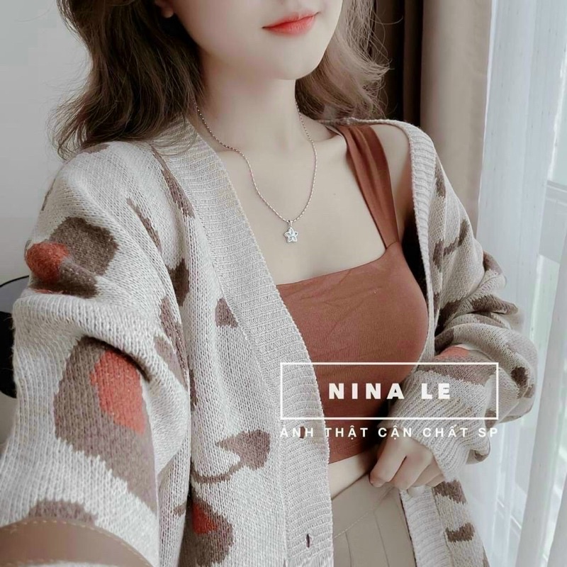 [FREESHIP] Áo khoác cardigan len form rộng hoạ tiết báo hồng neon báo nâu chất đanh dày chuẩn hàng Quảng Châu Cao Cấp