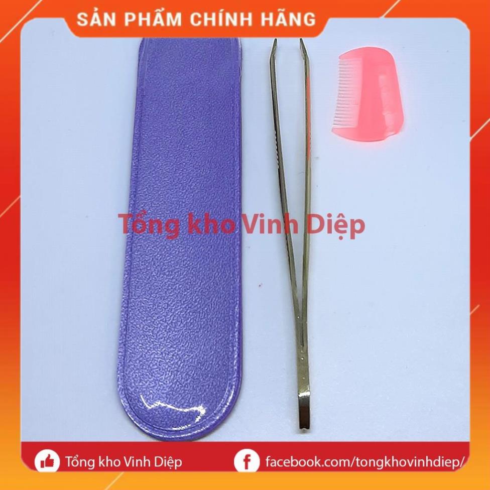 Nhíp nhổ lông, tóc bạc kèm nắp nhựa kiêm lược chải lông mày sạch sẽ tiện dụng