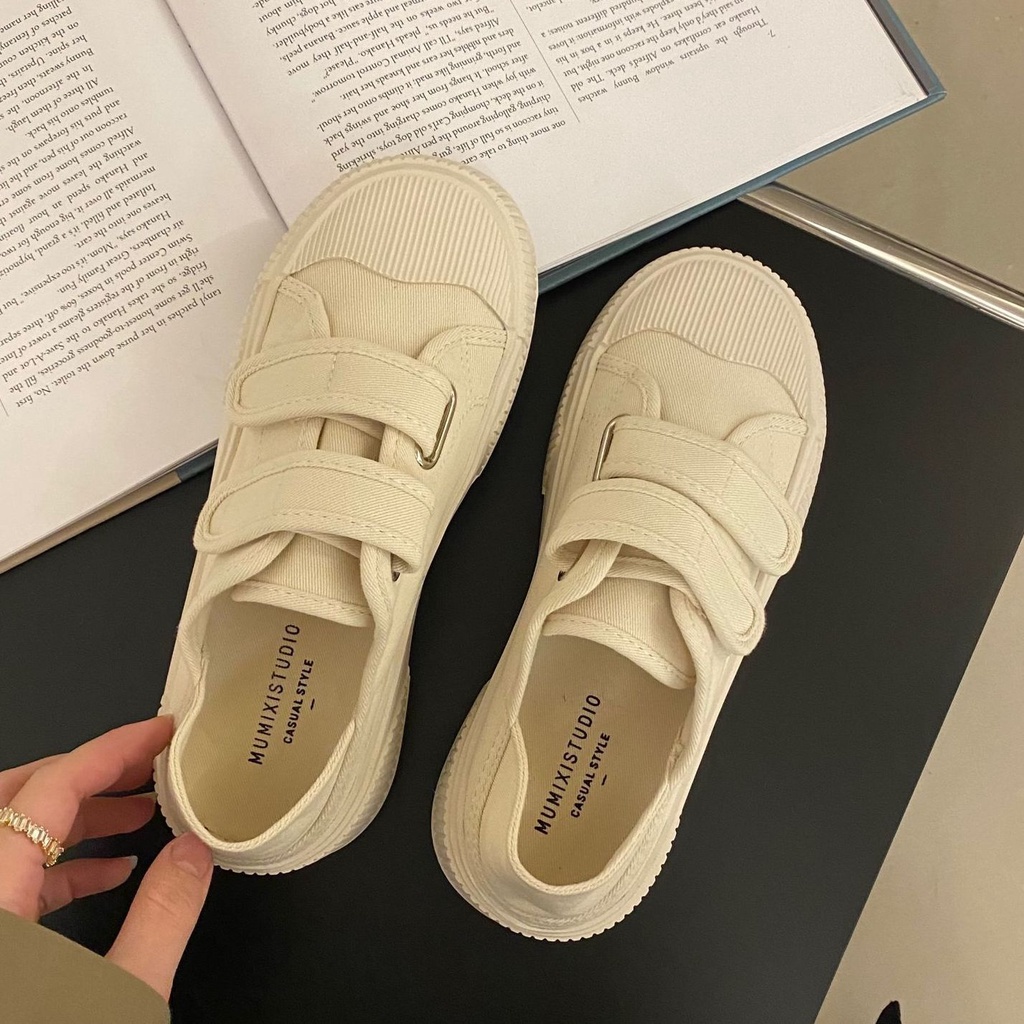 Giày Thể Thao Canvas Quai Dán Thiết Kế Mới Đơn Giản Thời Trang Dành Cho Nữ