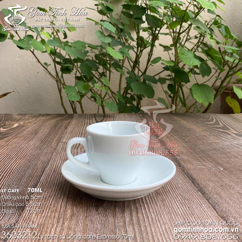 Ly tách cafe espresso 70ml men trắng gốm sứ Bát Tràng cao cấp