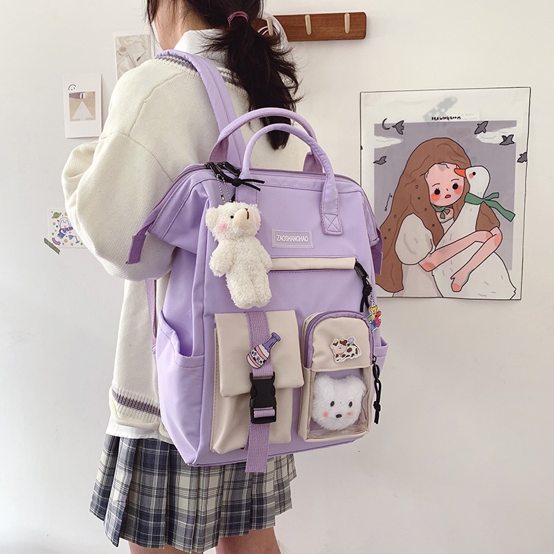 Ba Lô JASMIN NOIR Đi Học / Du Lịch Vải Canvas Cỡ Lớn In Hoạt Hình Dễ Thương Cho Nữ