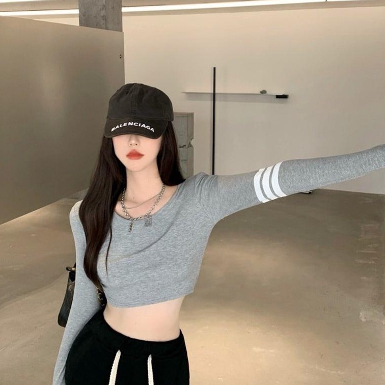 Áo lửng ZHELIHANGFEI dài tay họa tiết sọc thời trang dành cho nữ