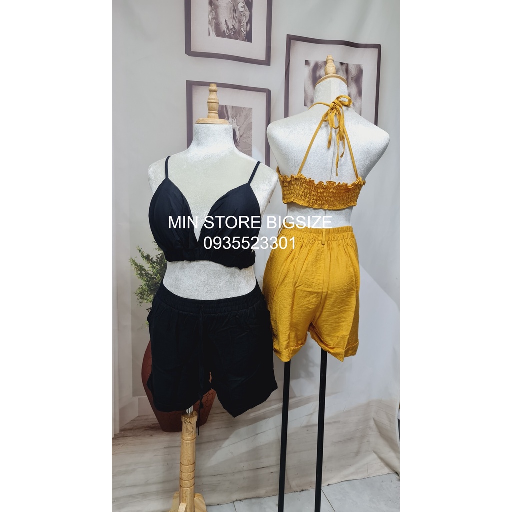 BIGSIZE Set áo 2S nơ SET452 set đi biển BIKINI vải đũi xược  🌈Màu sắc: nude - vàng msbigsize cân nặng 55kg đến 95kg