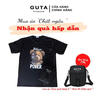 Áo thun Nam Nữ tay lỡ GUTA dáng Unisex form rộng phong cách Ulzzang Gấu Power