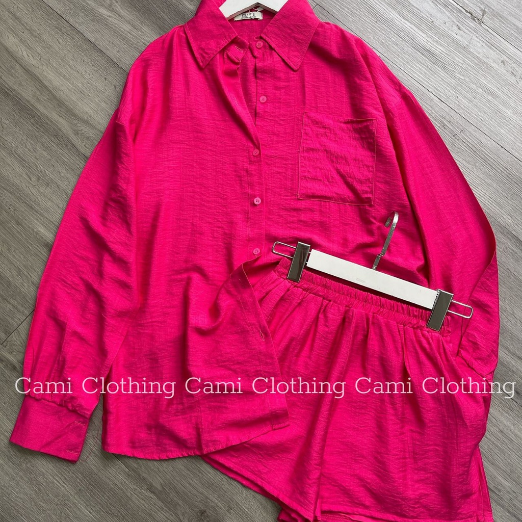 Set Bộ Đũi Áo Sơ Mi Tay Dài + Quần Short Lapi VN, Chất Liệu Thoáng Mát Mặc Hè, Full Màu, Kèm Ảnh Thật