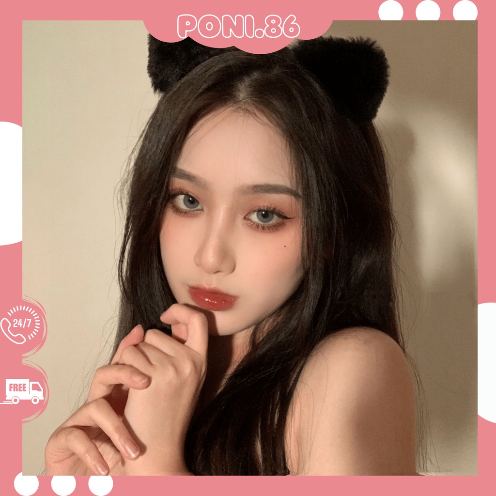 Băng đô cài tóc tai mèo mini lông mịn thiết kế đơn giản sang chảnh phong cách Hàn Quốc