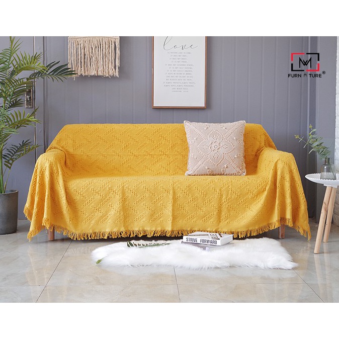 Thảm phủ sofa lưới dệt nổi bật màu vàng hàng cao cấp thương hiệu MW FURNITURE