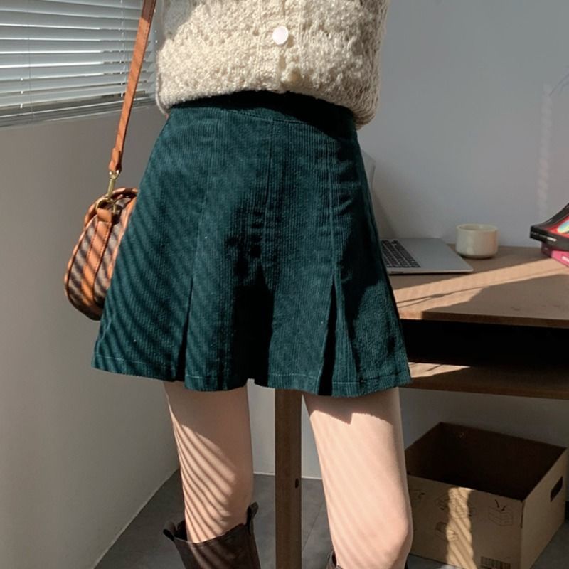 COZOK Chân váy xếp ly lưng cao kiểu dáng đơn giản phong cách retro