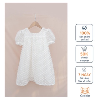 Váy công chúa bé gái CRABIE suông cộc tay cổ vuông buộc nơ lưng - Emily dress - Hoa trắng