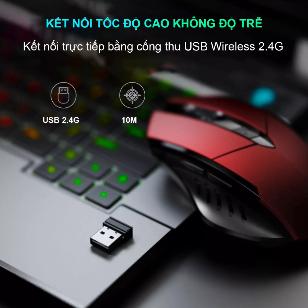 Chuột không dây pin sạc inphic PM6 - chuột gaming không dây bluetooth cao cấp QT