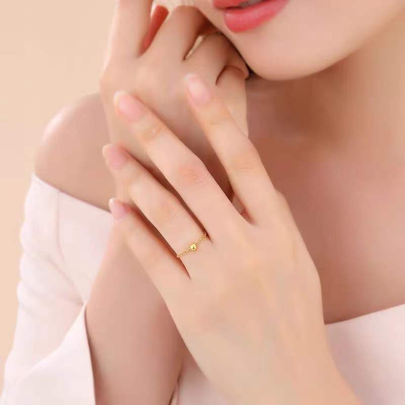 Nhẫn Thép Titan Mạ Vàng 18k Đính Hạt Kiểu Nhật Hàn Đơn Giản Không Gây Dị Ứng Thời Trang Cho Nữ