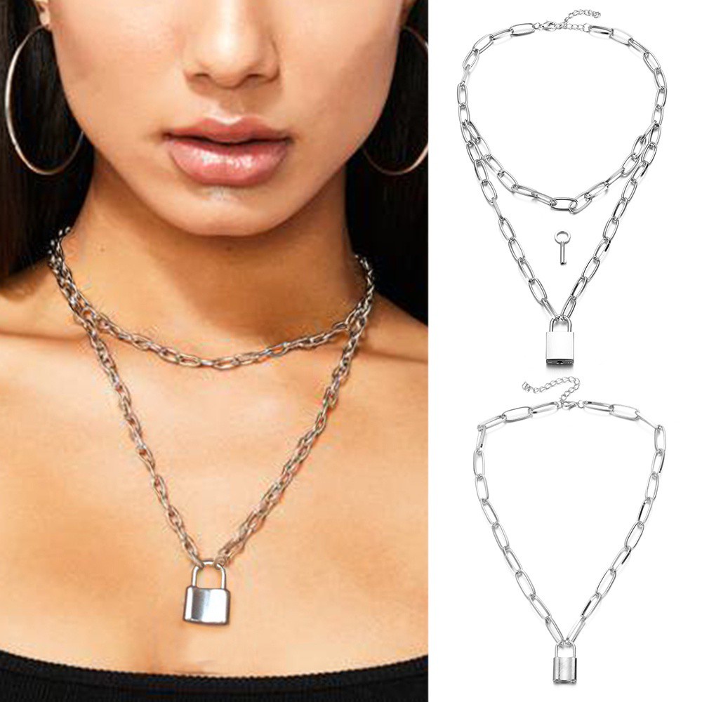 Vòng cổ Hai Lớp Bằng Thép Không Gỉ Phong Cách Punk Hiphop