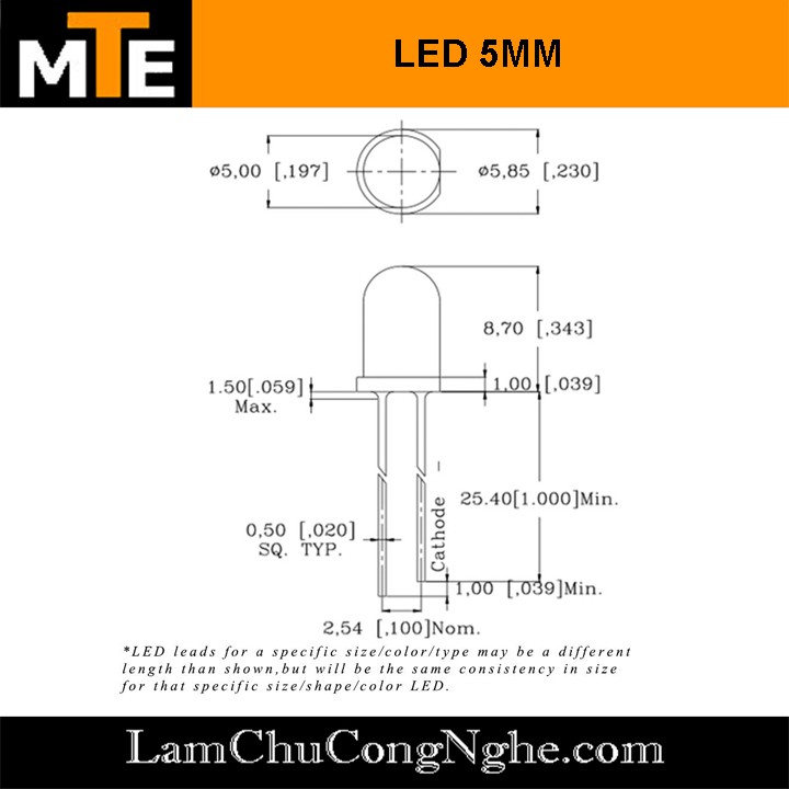 Combo 10 LED đục 5mm màu Đỏ, Xanh, Vàng, Trắng