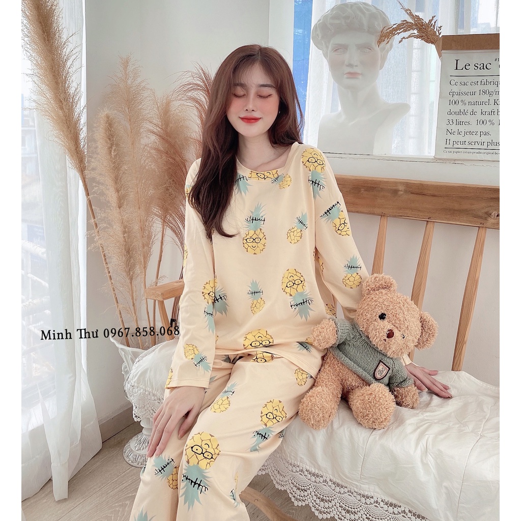 Đồ ngủ mặc nhà dài tay thu đông mềm mịn chất liệu thun sữa co giãn- Đồ mặc nhà dễ thương- Mã BD03
