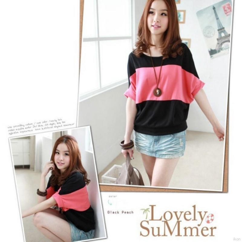 FREESHIP ĐƠN 99K_ Áo kiểu cánh dơi cổ tròn phối màu cho nữ