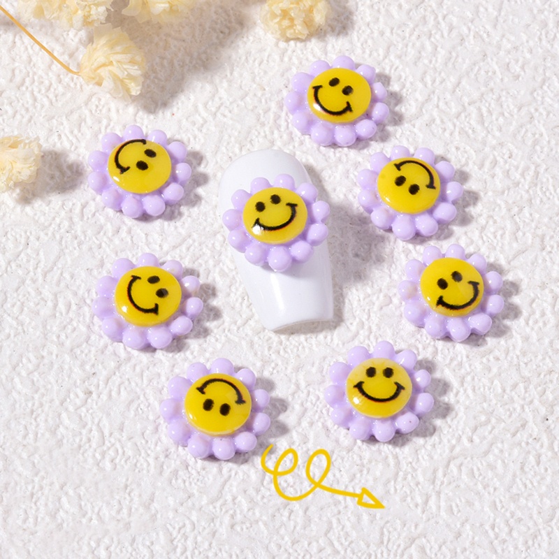 [Hàng mới về] Bộ 8 phụ kiện trang trí móng tay hình hoa hướng dương mỉm cười 3D cho nữ DIY