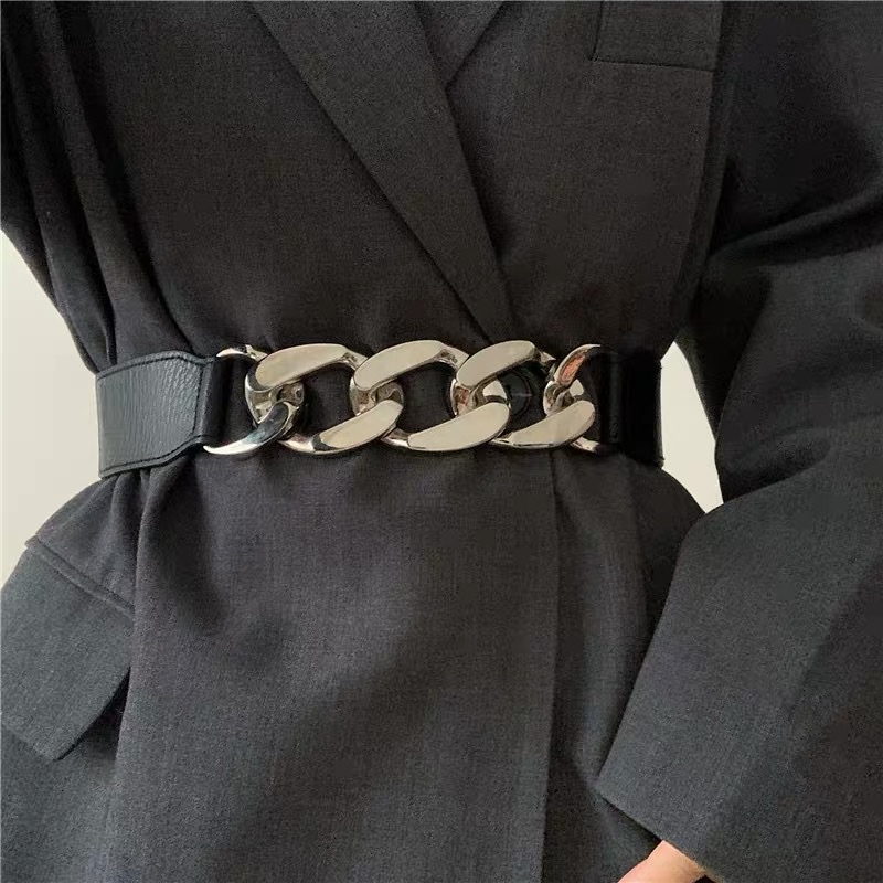 Đai váy mặt Xích cá tính bản to 3cm 4cm - Thắt lưng váy xích da chun eo sang chảnh bản to co giãn Đv014 Lulu