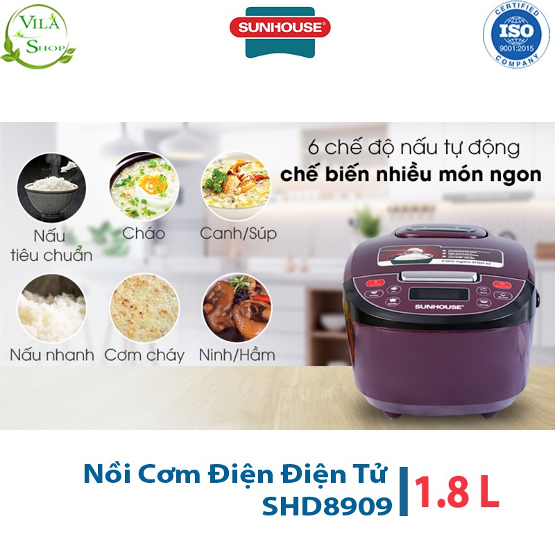 Nồi Cơm Điện Tử 1.8L Sunhouse SHD8909, Nồi Cơm Trang Bị Hệ Thống Nấu Tự Động