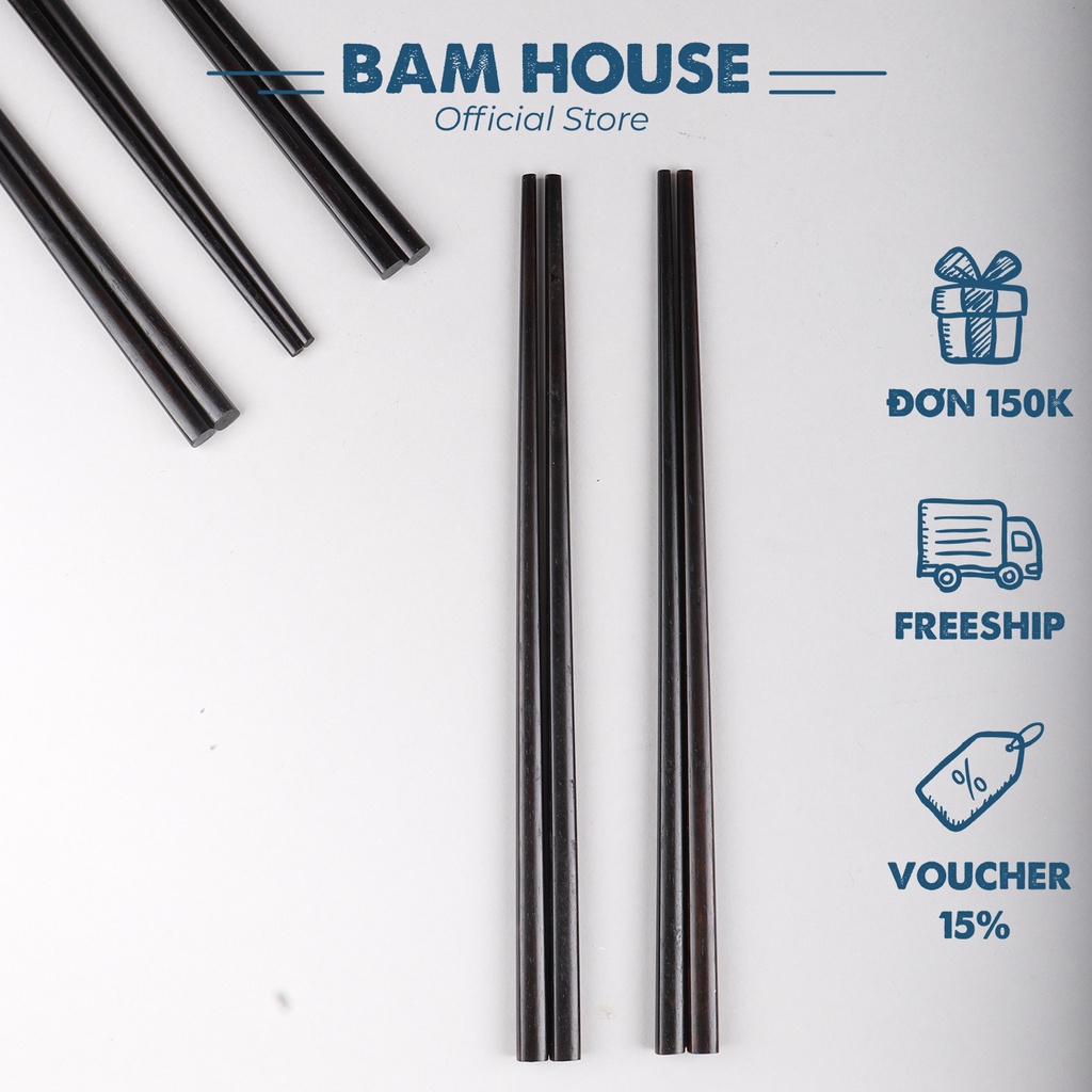 Bộ 10 đôi đũa gỗ sắn ổi Bam House màu đen cao cấp thân thiện môi trường DSO02