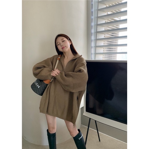 ÁO LEN OVERSIZE CỔ POLO KÉO KHOÁ