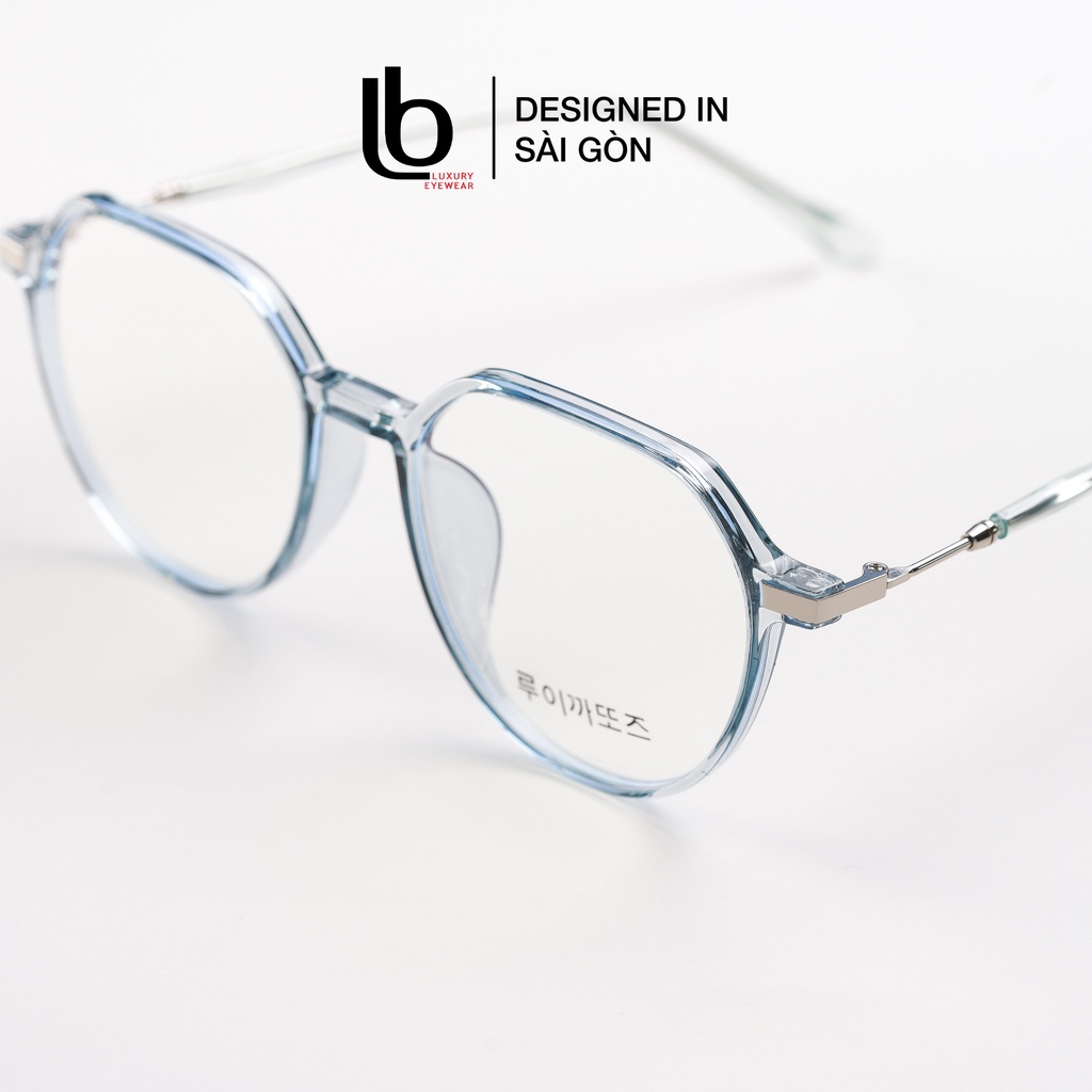 Gọng kính cận Tròn Bầu LB Luxury Eyewear Korea HQ75 203 - Nhựa phối kim loại - Trong suốt / Cam hồng / Xanh / Ghi xám